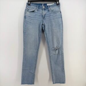 rag &‎ bone Dre Slim Boyfriend Jeans 25 Light Wash Distressed Raw Hem Denim